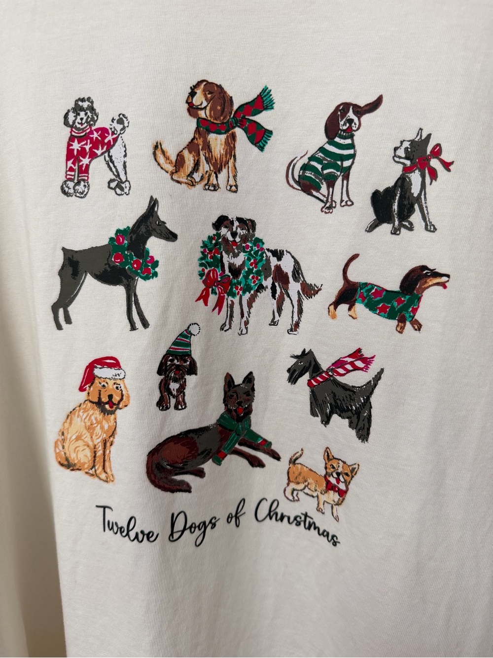 New Talbots 12 Dogs of Christmas Top ~ Long Sleeve Cotton Holiday Tee 2X